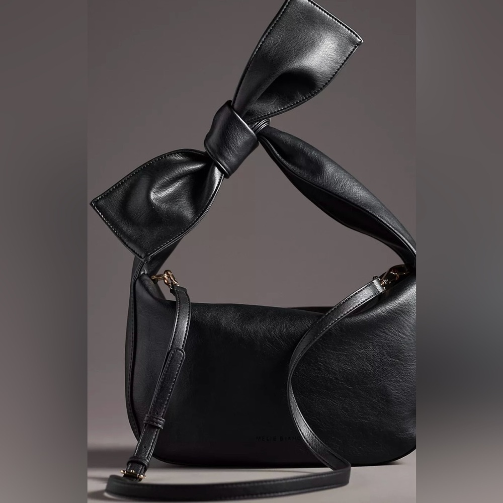 Melie Bianco Black Crescent Shoulder Bag Bow